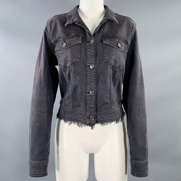 7 FOR ALL MANKIND M Grey Cotton Blend Denim Beaded Button Up Raw Edge Jacket - Picture 1 of 8